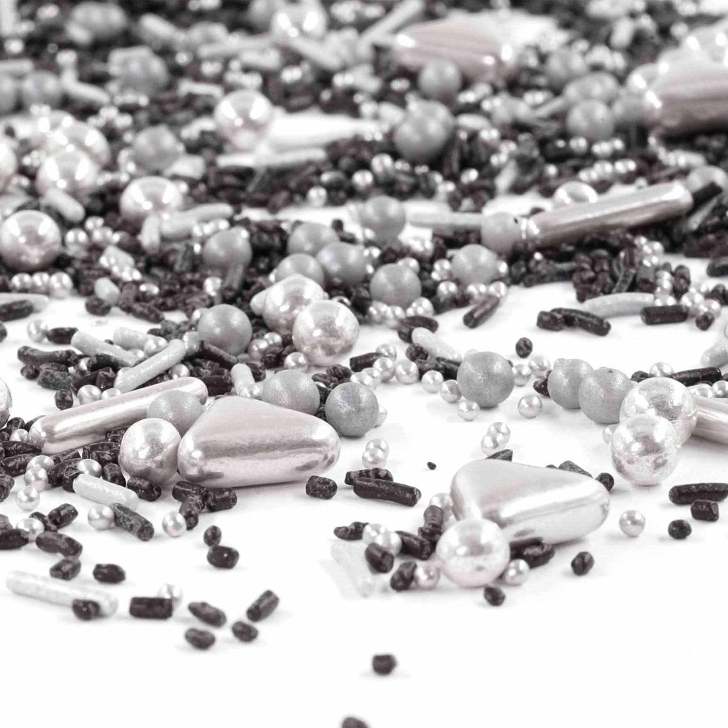 Streusel Glück Black Beauty, Mix Sprinkles Silver - Black, 90 gramów Sprinkles Naty Shop