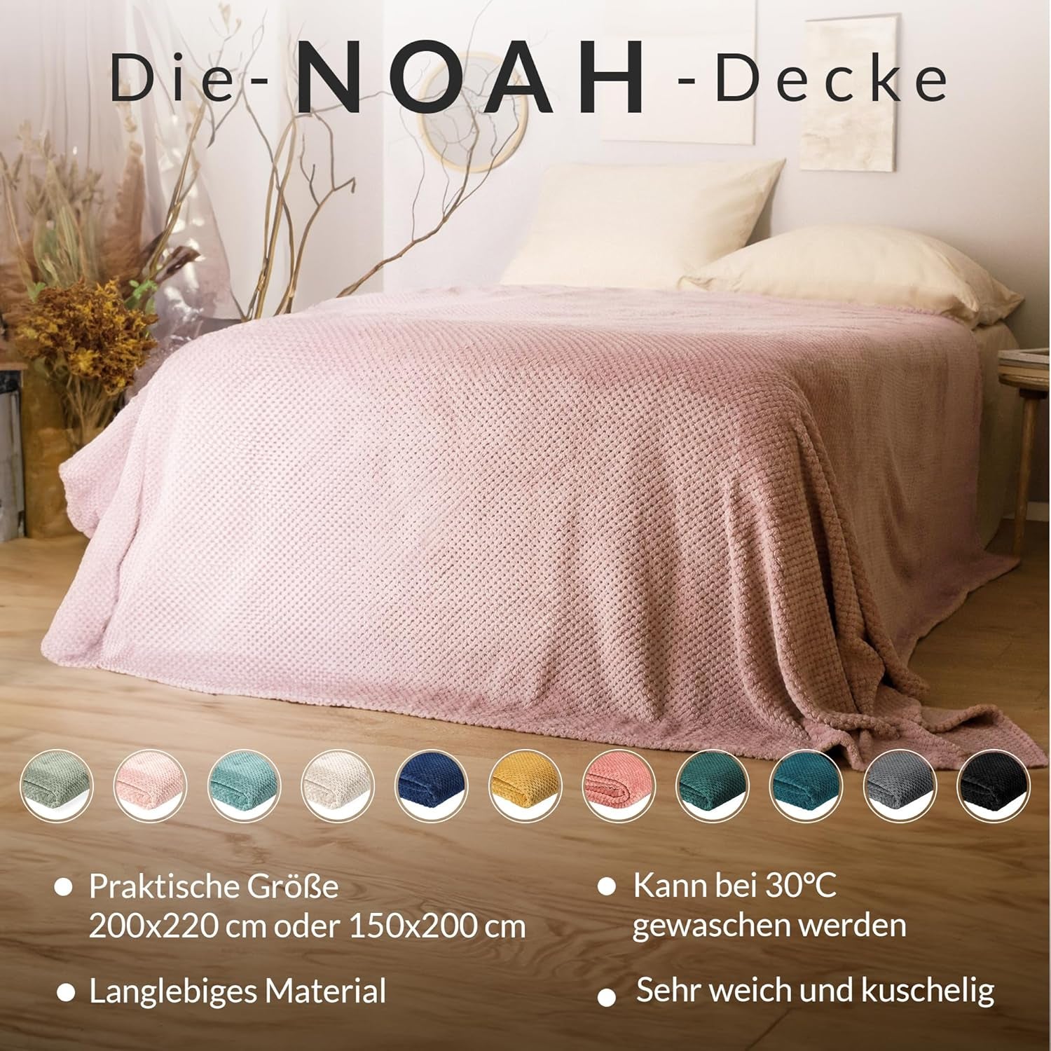 Narzuta HOMLA Noah 220 X 240 cm - narzuta na łóżko wygodny kocyk koc - puszysty i miękki - szary poliester Łóżka i koce Besuche den HOMLA-Store