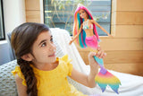 Barbie Dreamtopia tęczowa magiczna syrenka, Barbie syrenka z tęczowymi włosami, lalka zmieniająca kolor aktywowana wodą, zabawka dla 3 lat, prezent dla dziewczynek, lalki GTF89 Naty Shop