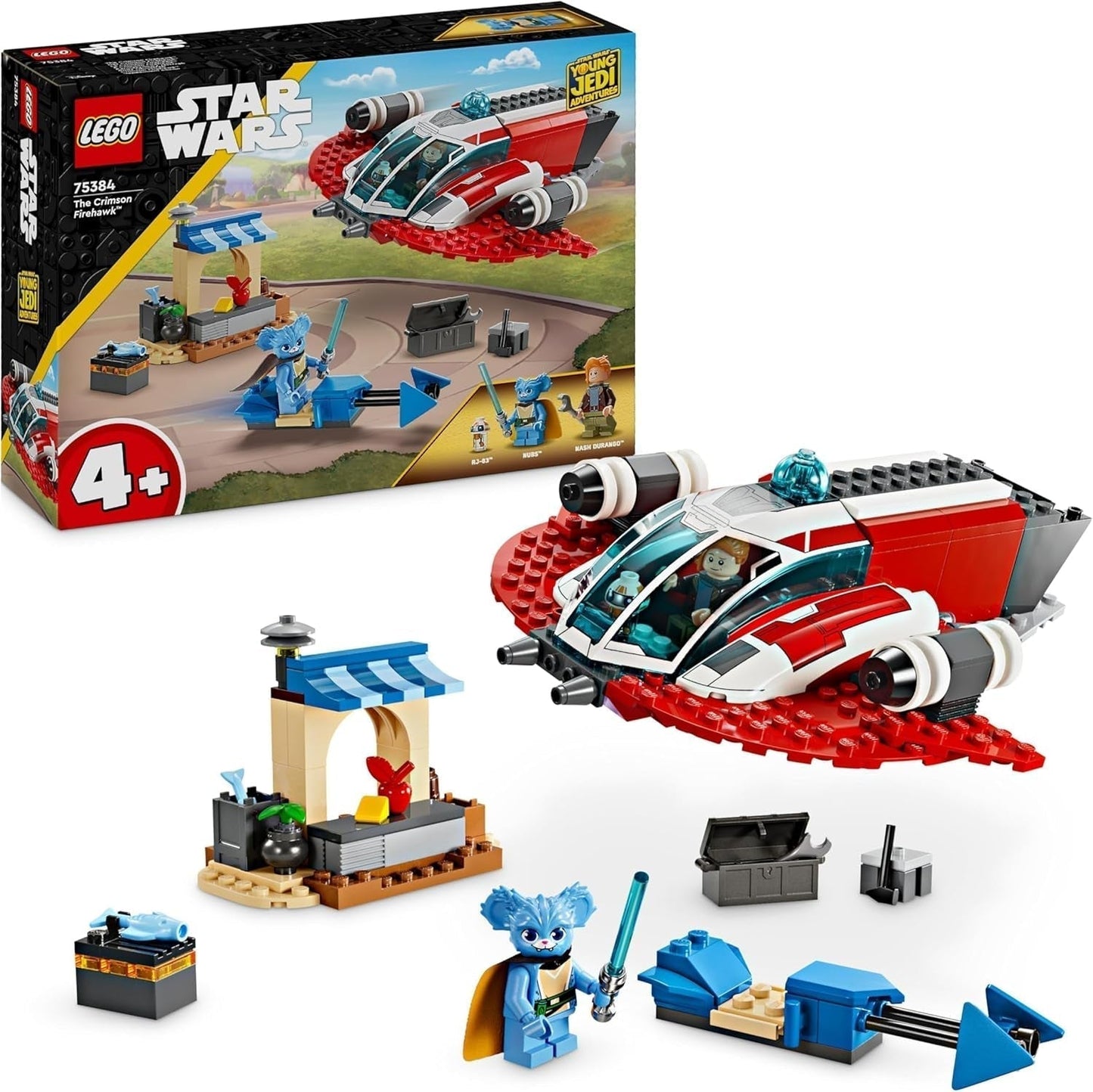 LEGO Star Wars: Przygody młodego Jedi Karmazynowego Firehawka, zestaw startowy dla dzieci ze statkiem kosmicznym do zbudowania, ścigaczem i 3 figurkami, prezent dla chłopców i dziewcząt w wieku 4 lat 75384 Zestawy do budowania Besuche den LEGO-Store Single