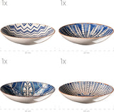 MĘSER 934017 Iberico Blue 4-osobowy zestaw obiadowy, 12-częściowy, w stylu mauretańskim, różne wzory vintage w kolorze białym i niebieskim, ceramika