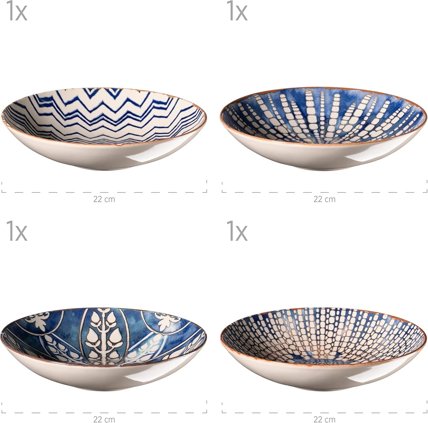 MĘSER 934017 Iberico Blue 4-osobowy zestaw obiadowy, 12-częściowy, w stylu mauretańskim, różne wzory vintage w kolorze białym i niebieskim, ceramika