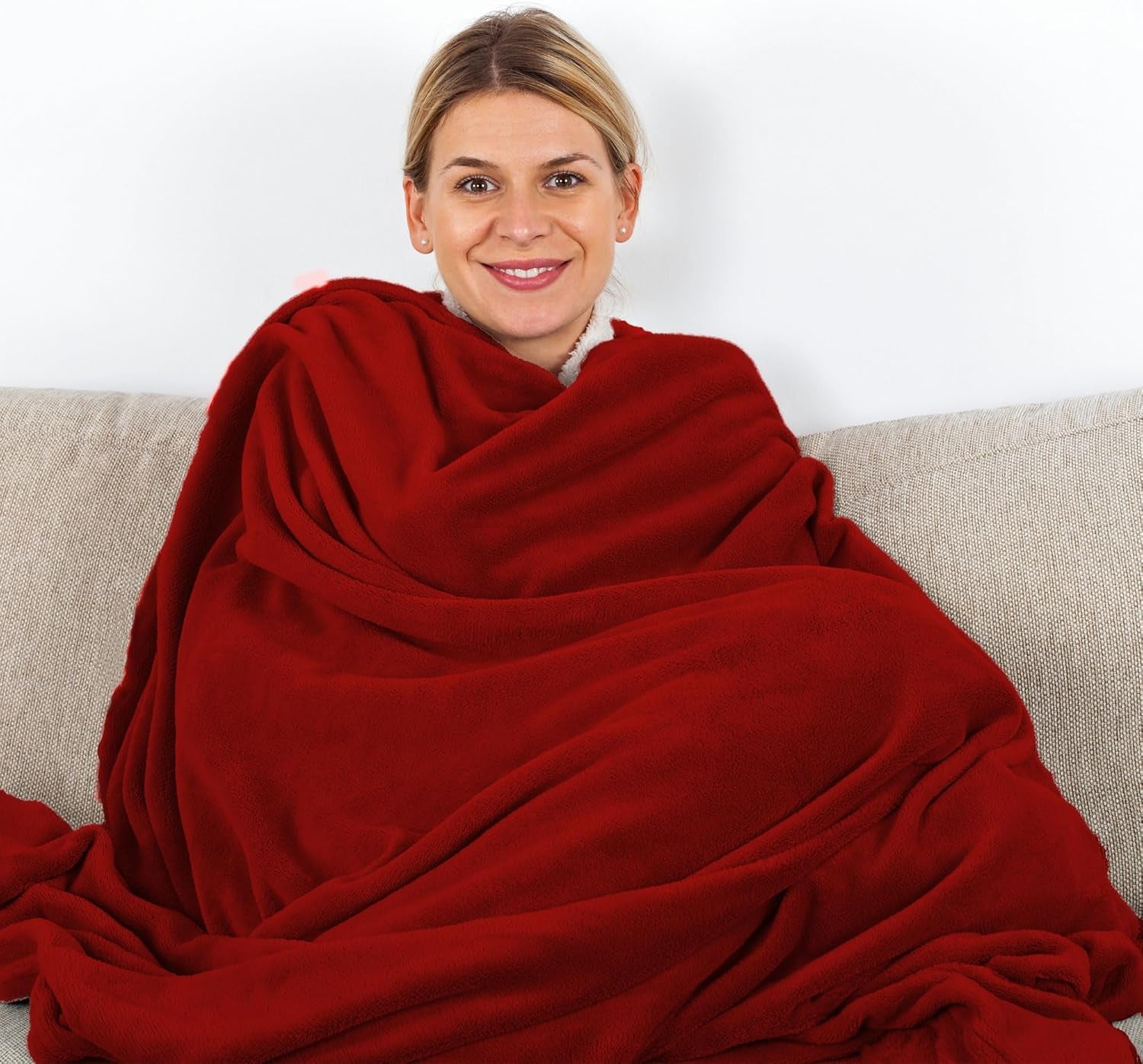 Przytulny koc Komfortec 150X200 cm, puszysty koc polarowy z certyfikatem Oeko-Tex, ciepły koc sherpa na sofę, gruby koc na sofę, bordowe Łóżka i koce Besuche den Komfortec-Store