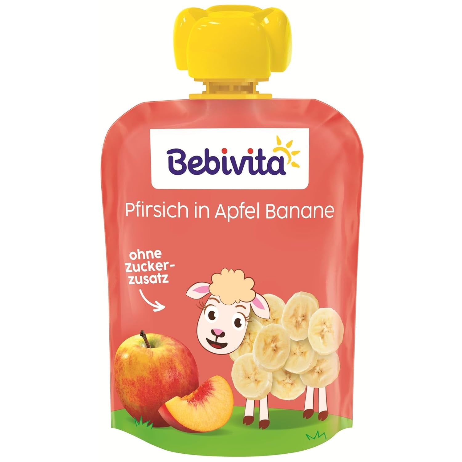Torebki do wyciskania brzoskwinie, jabłka i banany - 16 (4 opakowania, 4 x 90 g każda), bez dodatku cukru, bezglutenowe, idealne do przekąsek na wynos i do samodzielnego spożycia