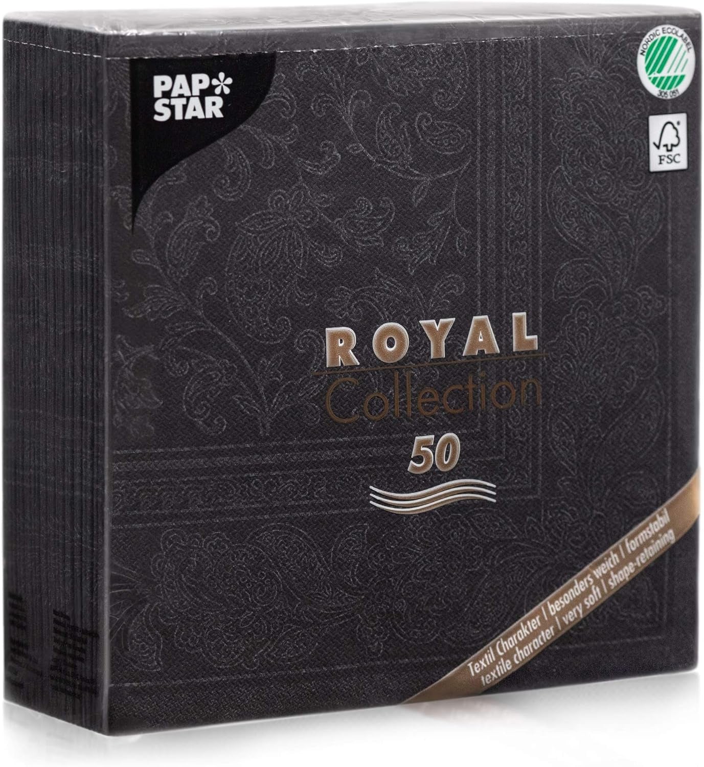 50 serwetek ROYAL Collection 1/4 40 X 40 czarnych „Ornamenty”