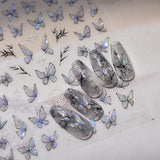 2 Blätter Schmetterling Nagelsticker Selbstklebend,Muschel Glitzer Nail Art Motyl Naklejka na paznokcie Lila Grau Schmetterlinge Nagelaufkleber Relief Laserowe motyle Nagel Naklejka Nageldesign Zubehör