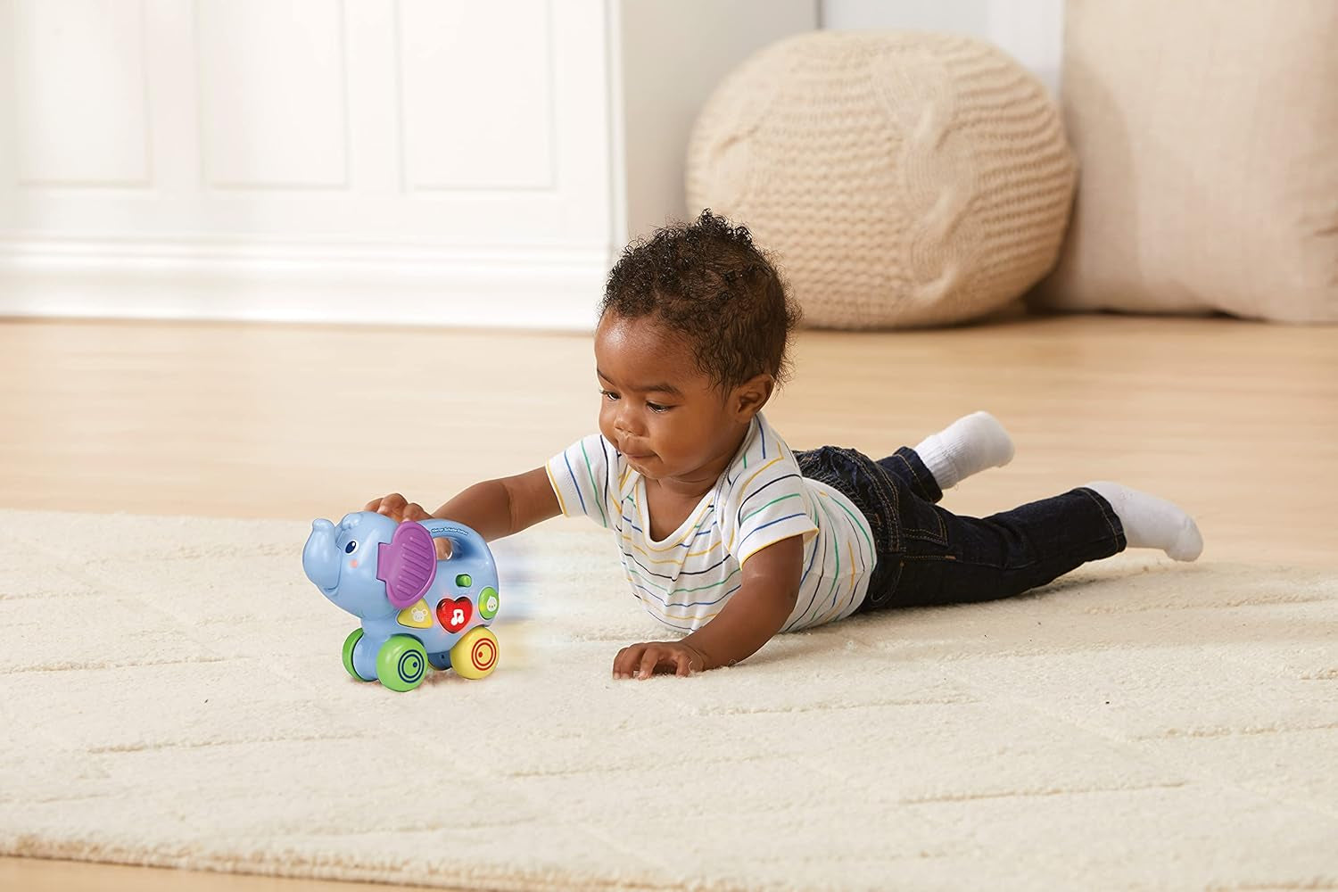 Vtech Baby Little Pushing Elephant - Interaktywna zabawka do pchania i zabawy - Z piosenkami, melodiami, zdaniami i dźwiękami - Dla dzieci w wieku 6-36 miesięcy Baby Toys Naty Shop