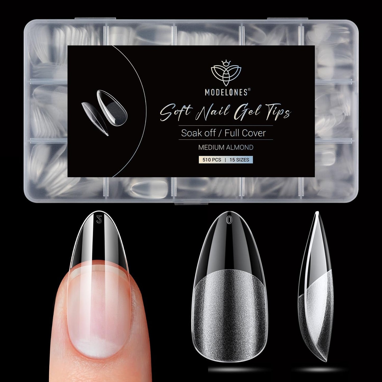 Modelones Tipsy 510 sztuk - Zestaw Tipsów Full Cover, Zestaw Tips Żelowych, Tipsy z żywicy PMMA do polerowania, Sztuczne paznokcie do klejenia na Nail Art DIY, Short Squoval