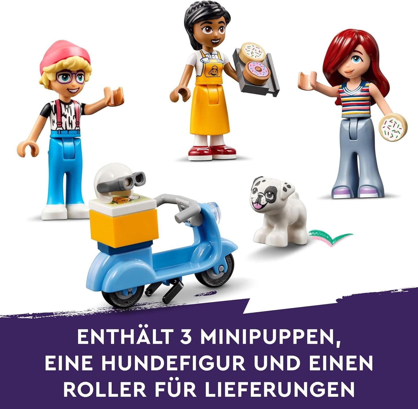 LEGO Friends Kawiarnia w Heartlake, zabawka dla dzieci, zabawkowa piekarnia, pomysł na prezent dla dziewcząt i chłopców w wieku od 6 lat, zestaw 3 figurek do zabawy i figurka psa 42618 Zestawy do budowania Besuche w sklepie LEGO