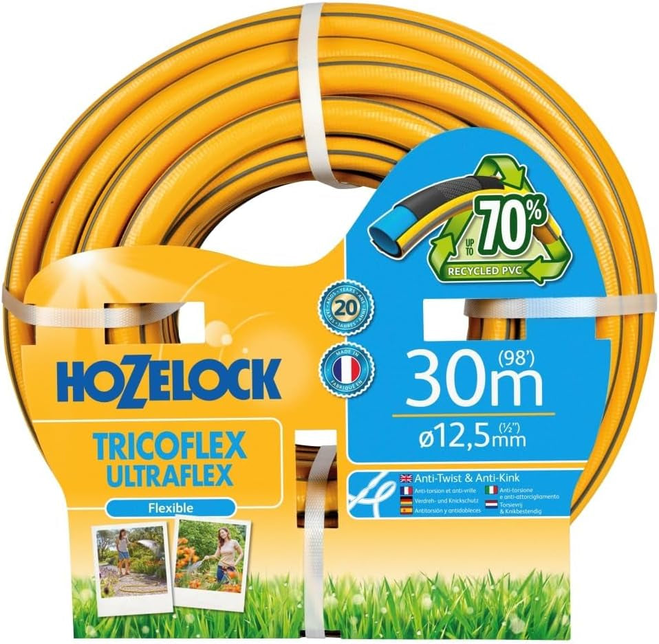 Wąż HOZELOCK – Ultramax 12,5 mm x 30 m, do 70% PVC pochodzącego z recyklingu, wytrzymały, odporny na warunki atmosferyczne, odporny na skręcanie, zginanie i zgniatanie, szary