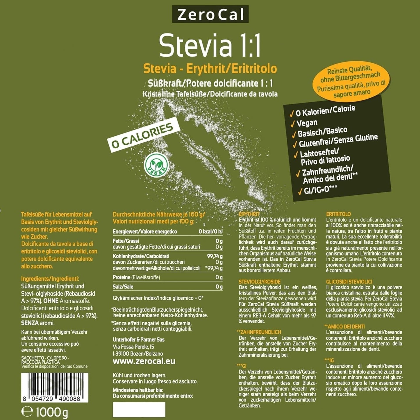 Stewia 1:1 (Erytryt - Stewia) - Natürlicher Zuckerersatzstoff, 1000 G Słodziki Naty Shop