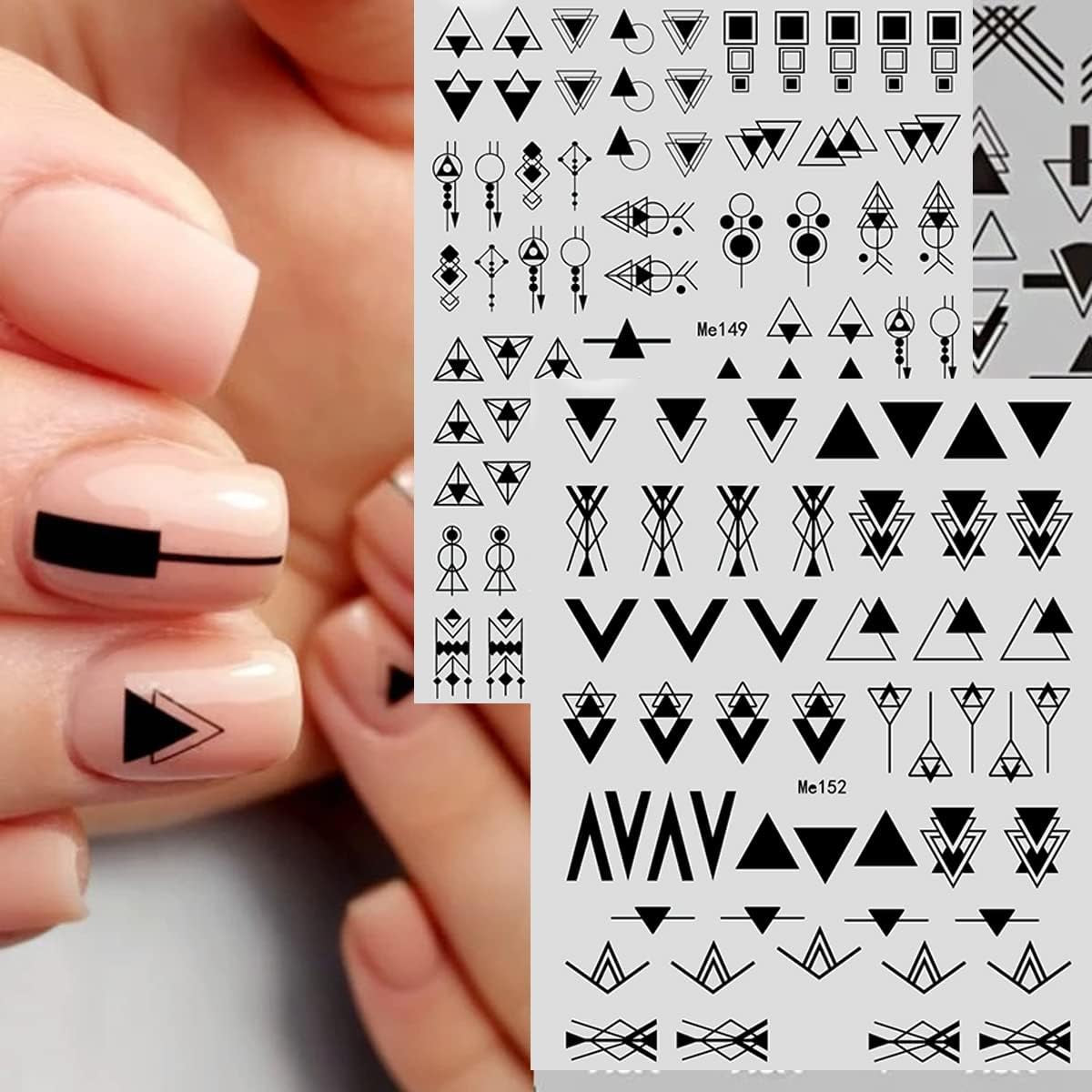 12 Blatt Nagelsticker Geometrysch Nagelaufkleber Selbstklebend Schwarz-Weißes Mysteriöses Dreieck Nail Art Naklejka Dekoracja Nageldesign Zubehör