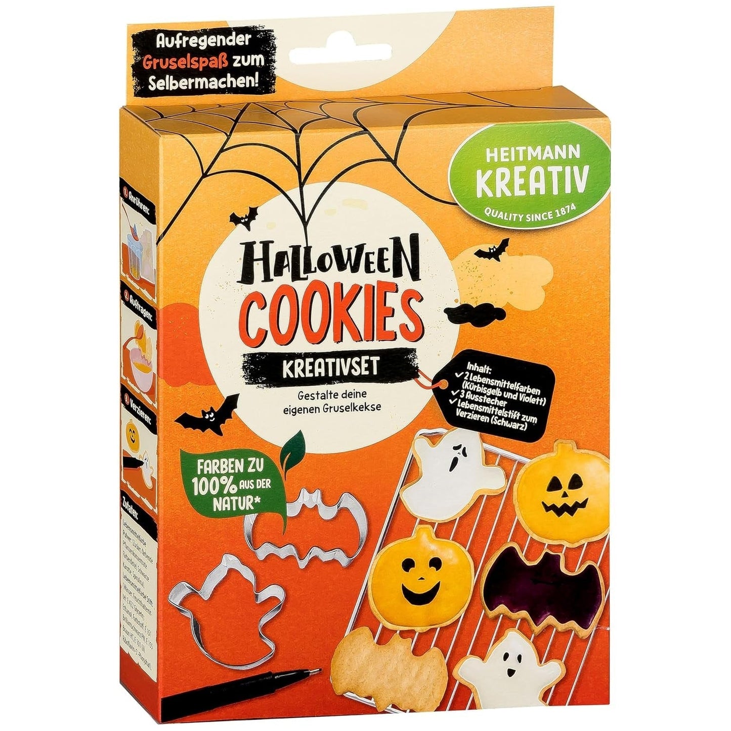 HEITMANN KREATIV - Kreatywny zestaw owocowych gum do żucia na Halloween - Roślinne barwniki w proszku - Różowy - DIY Owocowe gumy do żucia w kształcie ducha o smaku malinowym