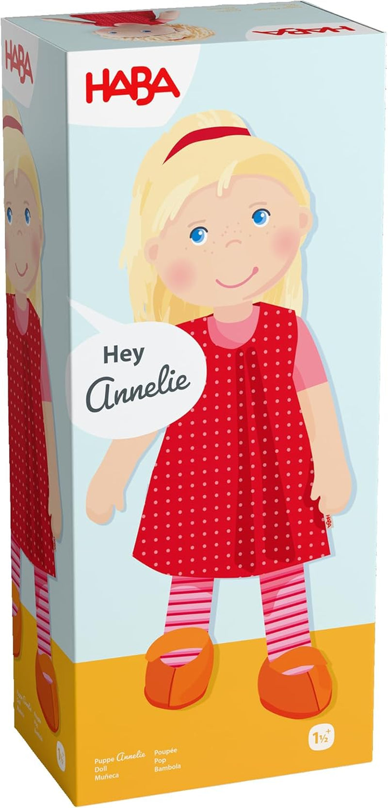HABA 302108 - Lalka Annelie, lalka materiałowa z ubrankami i włosami, 30 cm, zabawka od 18 miesiąca, czerwona Dolls Naty Shop
