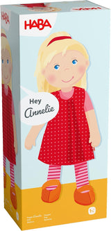HABA 302108 - Lalka Annelie, lalka materiałowa z ubrankami i włosami, 30 cm, zabawka od 18 miesiąca, czerwona Dolls Naty Shop
