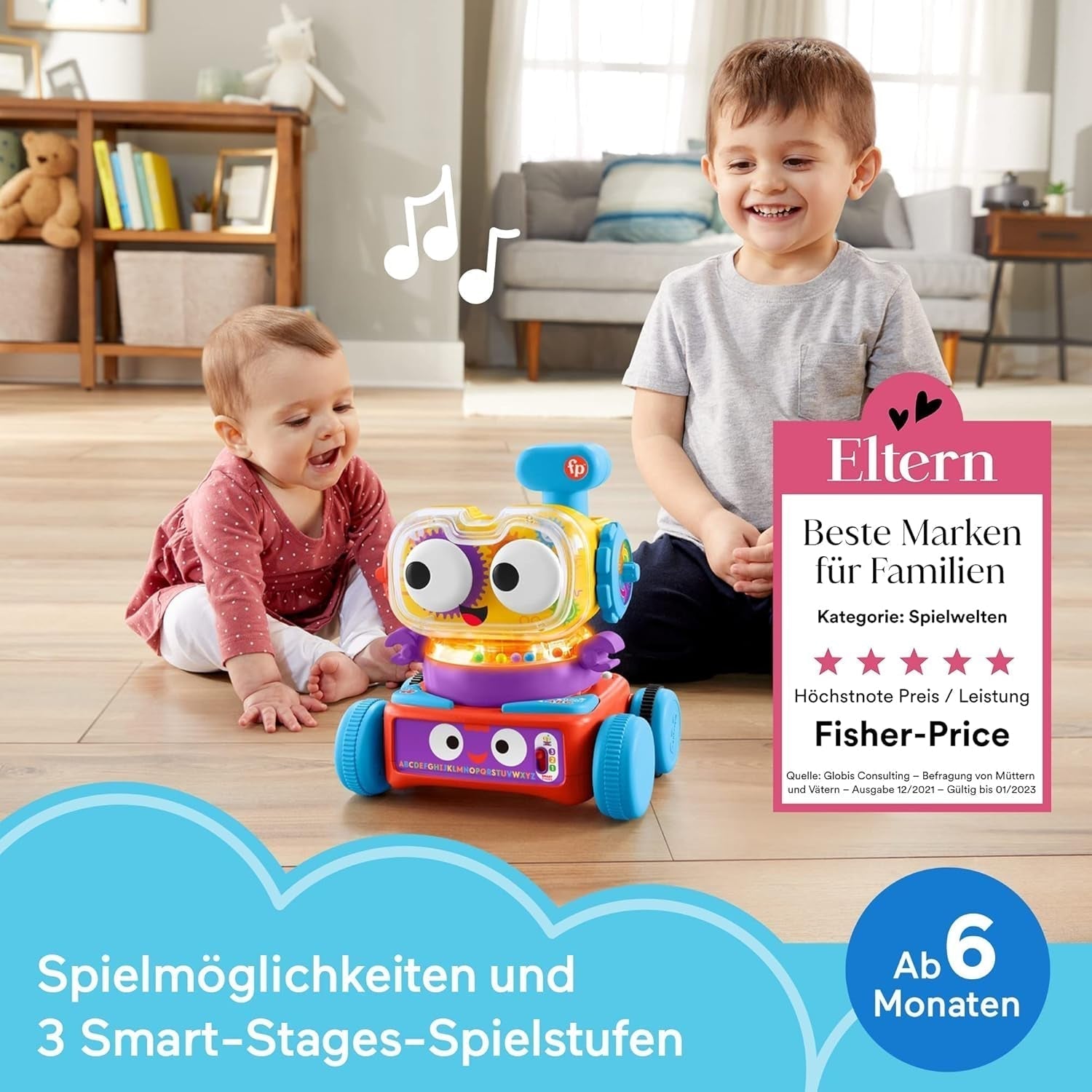 Robot uczący się Fisher-Price 4 w 1 Linus dla niemowląt i małych dzieci, Zabawka od 6 miesiąca życia - mówiąca po niemiecku, HCK39 Baby Toys Naty Shop