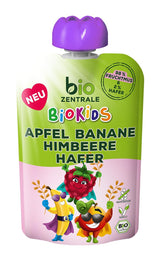biocentral BioKids Przecier owocowy Jabłko Banan Malina Owies | 12x90g | Owocowa przekąska bez dodatku cukru | Wegańskie