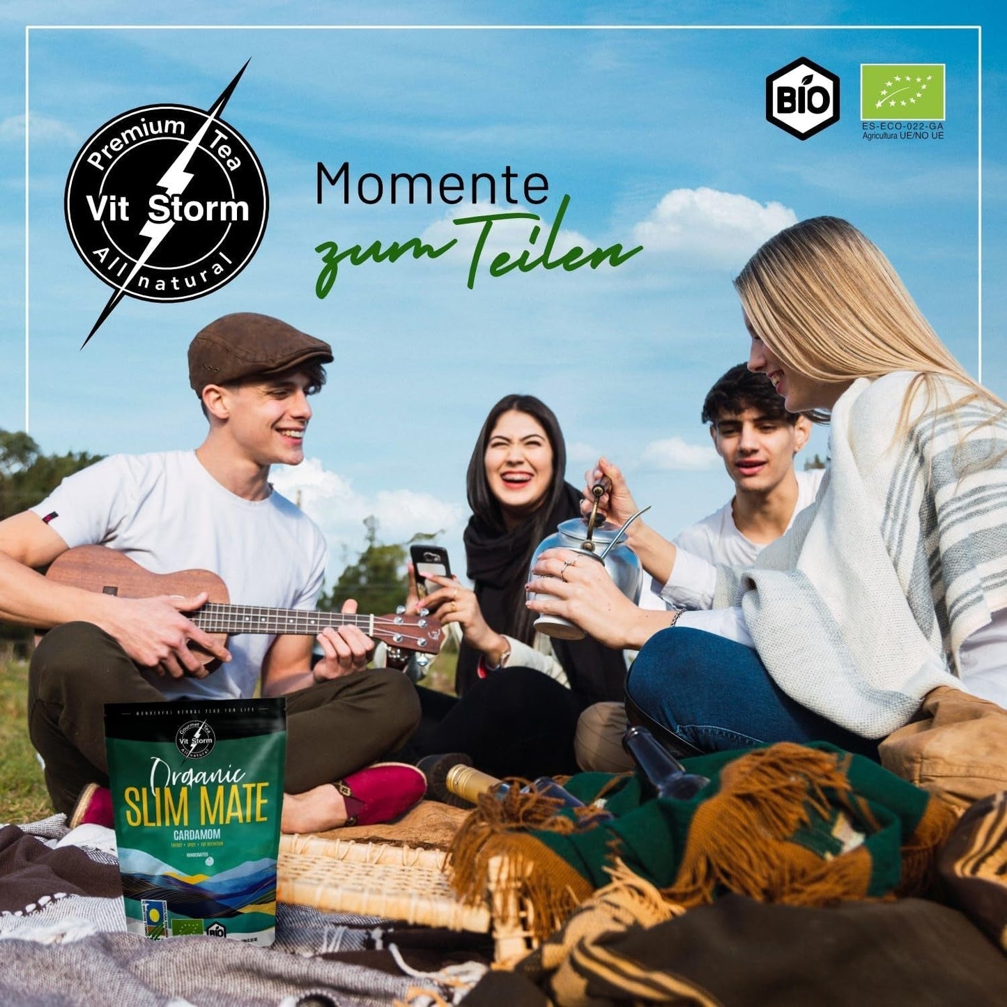 VITSTORM® Slim Tea Kardamon – BIO Herbata Yerba Mate – Herbata oczyszczająca i moczopędna – 100G