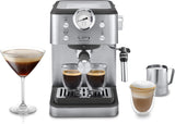 De'Longhi Classic EM450.M ekspres do kawy z kolbą, profesjonalnym spieniaczem do mleka, w całości z metalu, 15 barów, zbiornik na wodę 1,7 l, stal nierdzewna/metal