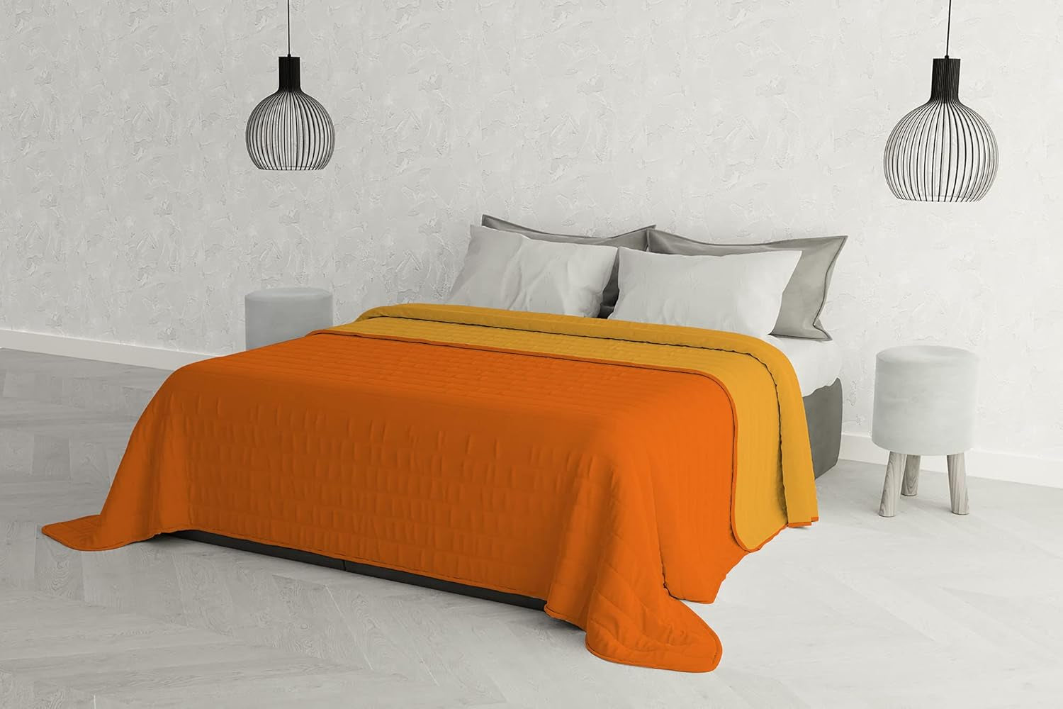 Elegancka kołdra na łóżko podwójne 260 X 270 cm Granatowy/Jabłkowy Zielony Łóżka i koce Besuche den Italian Bed Linen-Store Arancio/Giallo