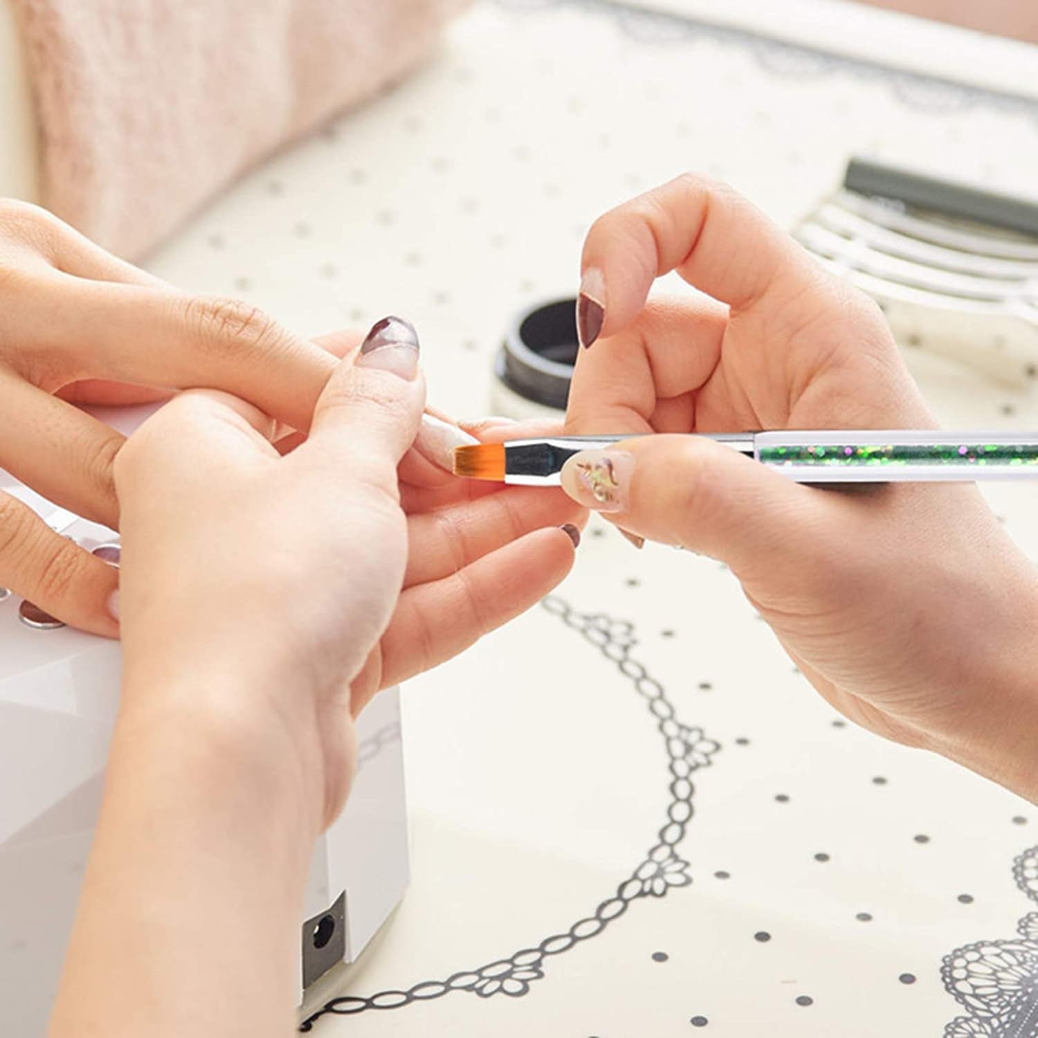 Zestaw 6 Stück Nagel Pinsel, Doppel-Ende Nageldesign Pinsel, Akryl Nail Art Zestaw Pinsel Nail Art Liner Pinsel Narzędzie do kropkowania dla DIY Nail Art Design (Mit 1 Schwammbürste)