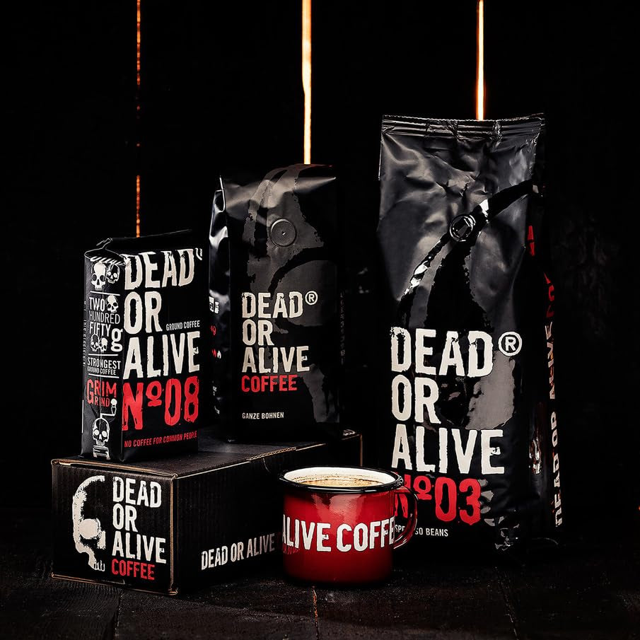 DEAD OR ALIVE Espresso No3 - Starke Espressobohnen 1kg - 100% Robusta - Kaffeebohnen für Kaffeevollautomat und Espressomaschine - Ganze Bohnen mit viel Koffein aus Italien - Kawa ziarnista