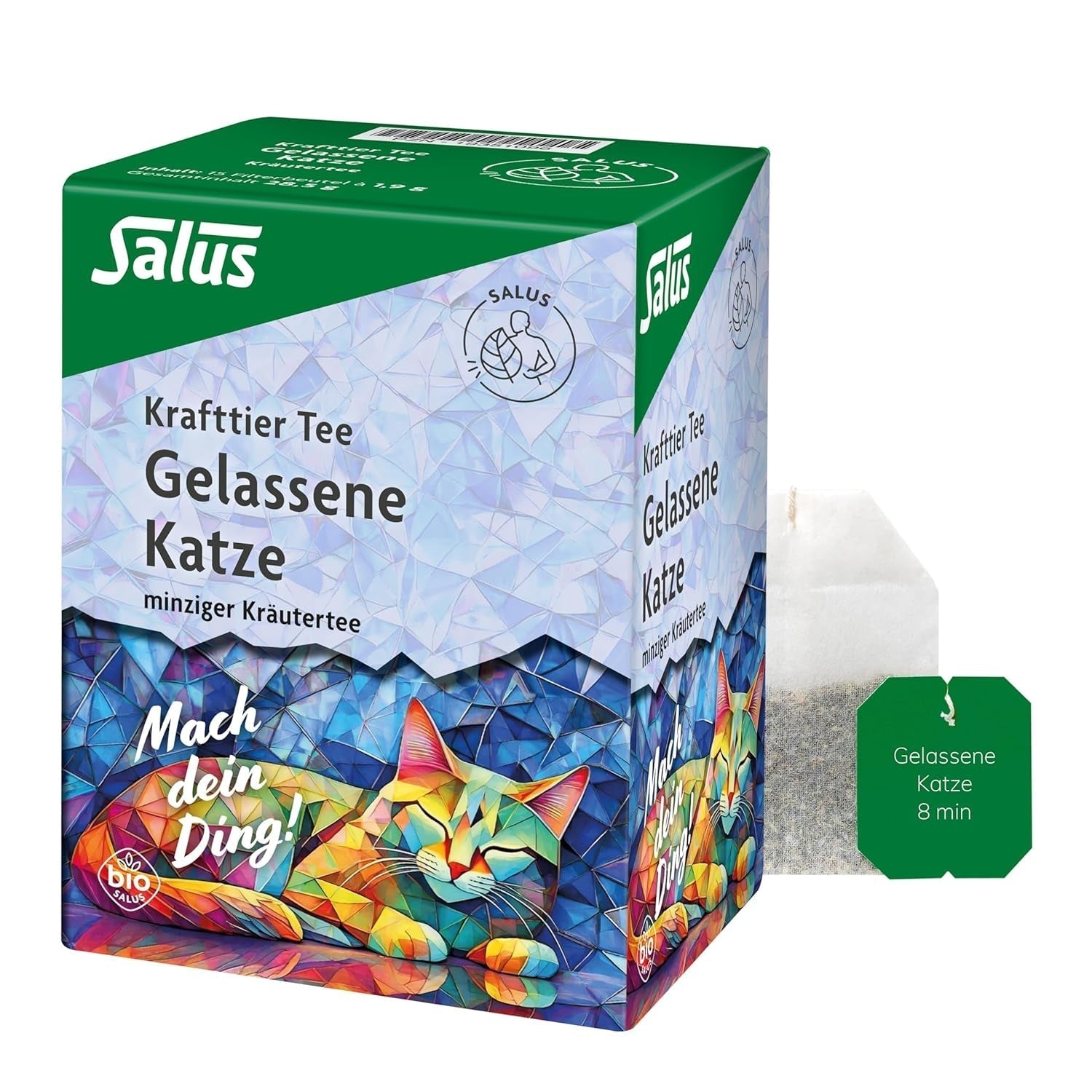 Salus - Herbata Krafttier - The Quiet Cat - 1X 15 torebek filtrujących (28,5g) - Herbata miętowo-ziołowa z ashwagandhą - Organiczna