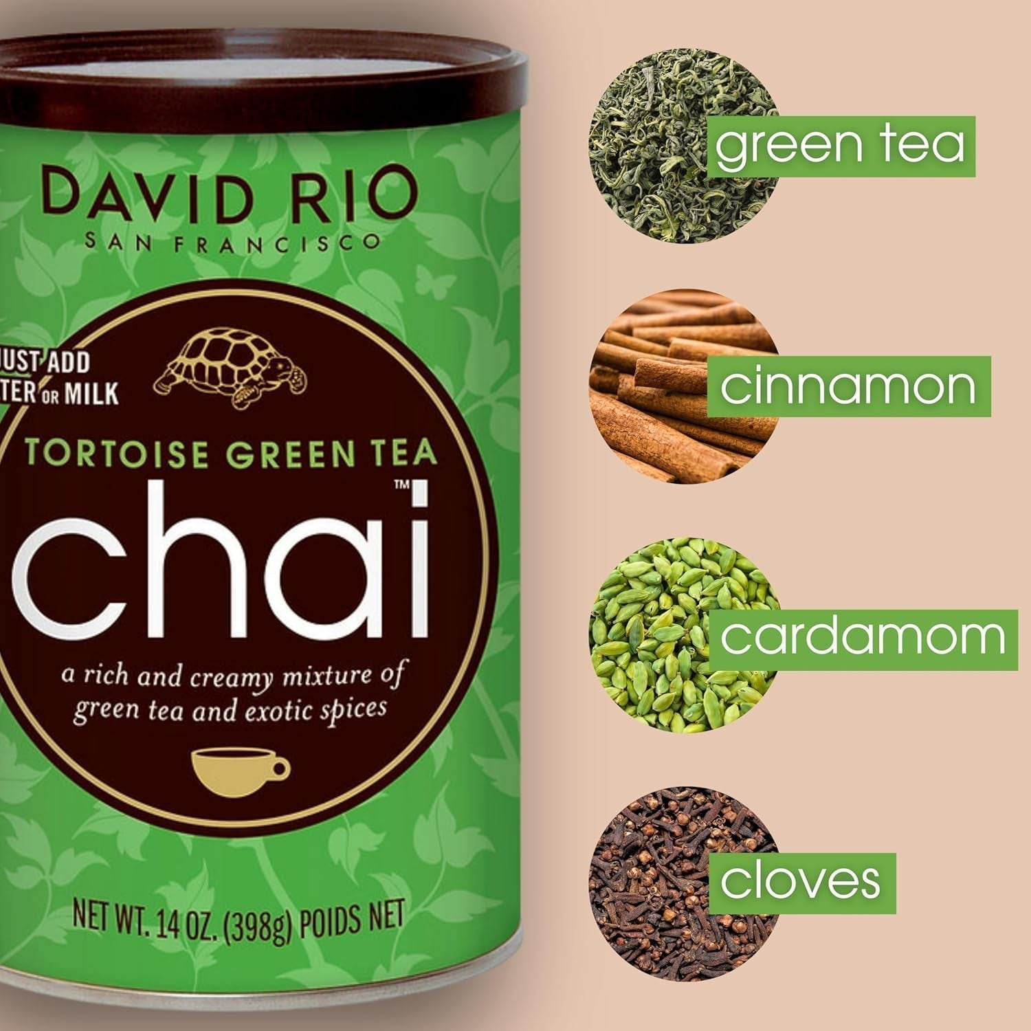 David Rio - Tortoise Green Chai, karton (1 x 398g)