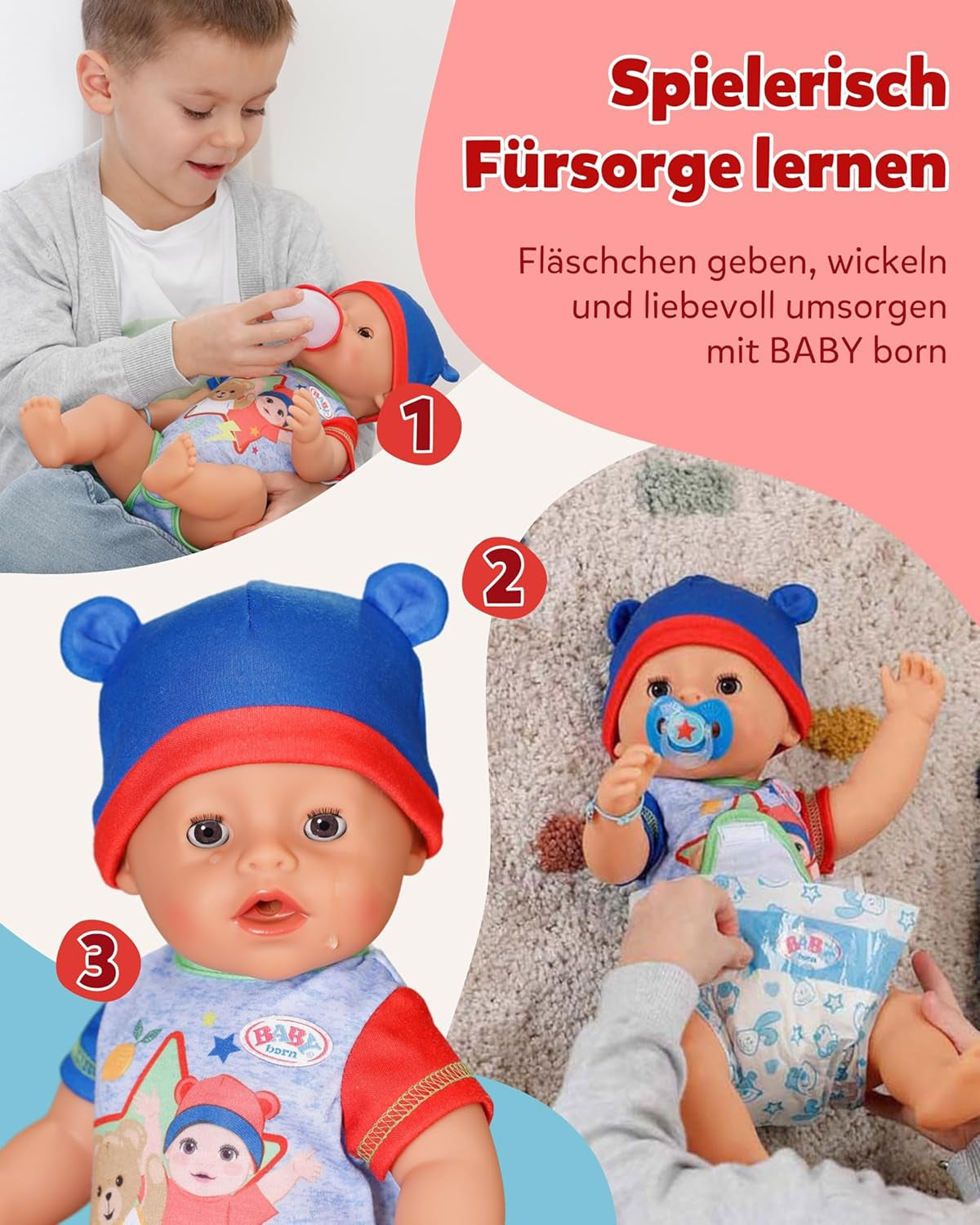 BABY Born Jonas - laleczka bobas 43 cm - 10 funkcji, w tym akcesoria i materacyk - W pełni działa bez baterii - Odpowiednia dla dzieci w wieku od 3 lat