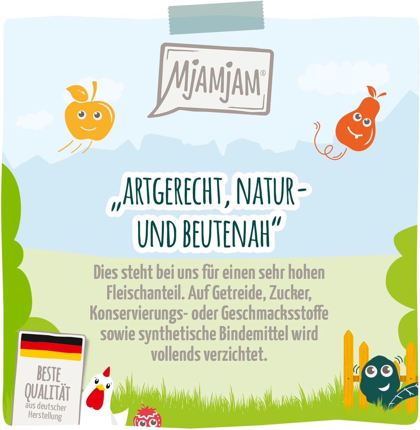 MjAMjAM - Premium Nassfutter für Katzen - Pudełko Chicks & Friends, pakiet 9 sztuk (9 x 300 g), getreidefrei mit extra Fleisch