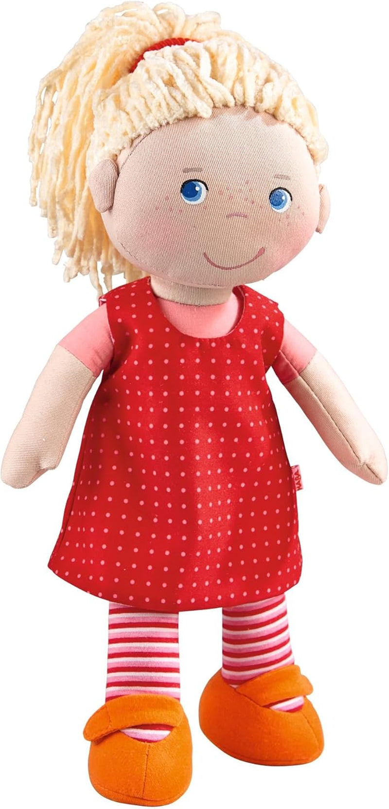 HABA 302108 - Lalka Annelie, lalka materiałowa z ubrankami i włosami, 30 cm, zabawka od 18 miesięcy, czerwona Dolls Naty Shop Single