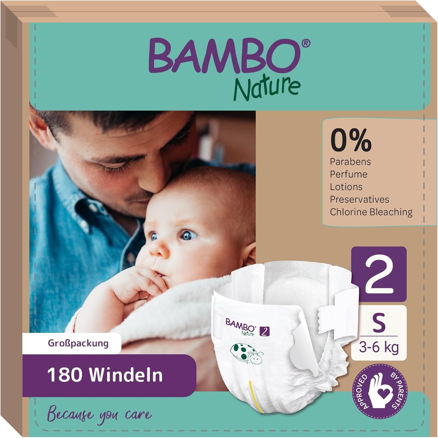 Pieluszki dziecięce Bambo Nature, rozmiar 1 (2-4 kg), 132 sztuki w pudełku miesięcznym | Pieluszki Premium ze zwiększoną ochroną przed wyciekami | Najwyższy komfort i swoboda dla noworodków | Pieluszki testowane dermatologicznie