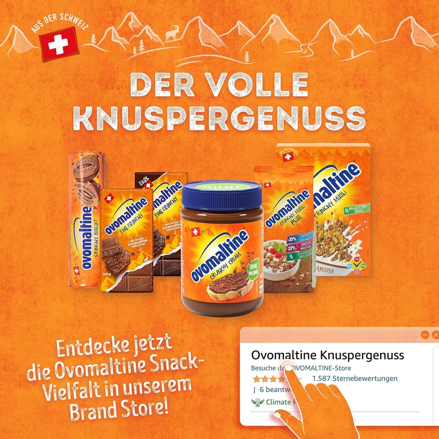 Ovomaltine OVO break Wafer and Chocolate Bar - chrupiąca przekąska o niepowtarzalnym smaku naszego popularnego Creme Crocante, naturalnie bez oleju palmowego (4 x 39g)