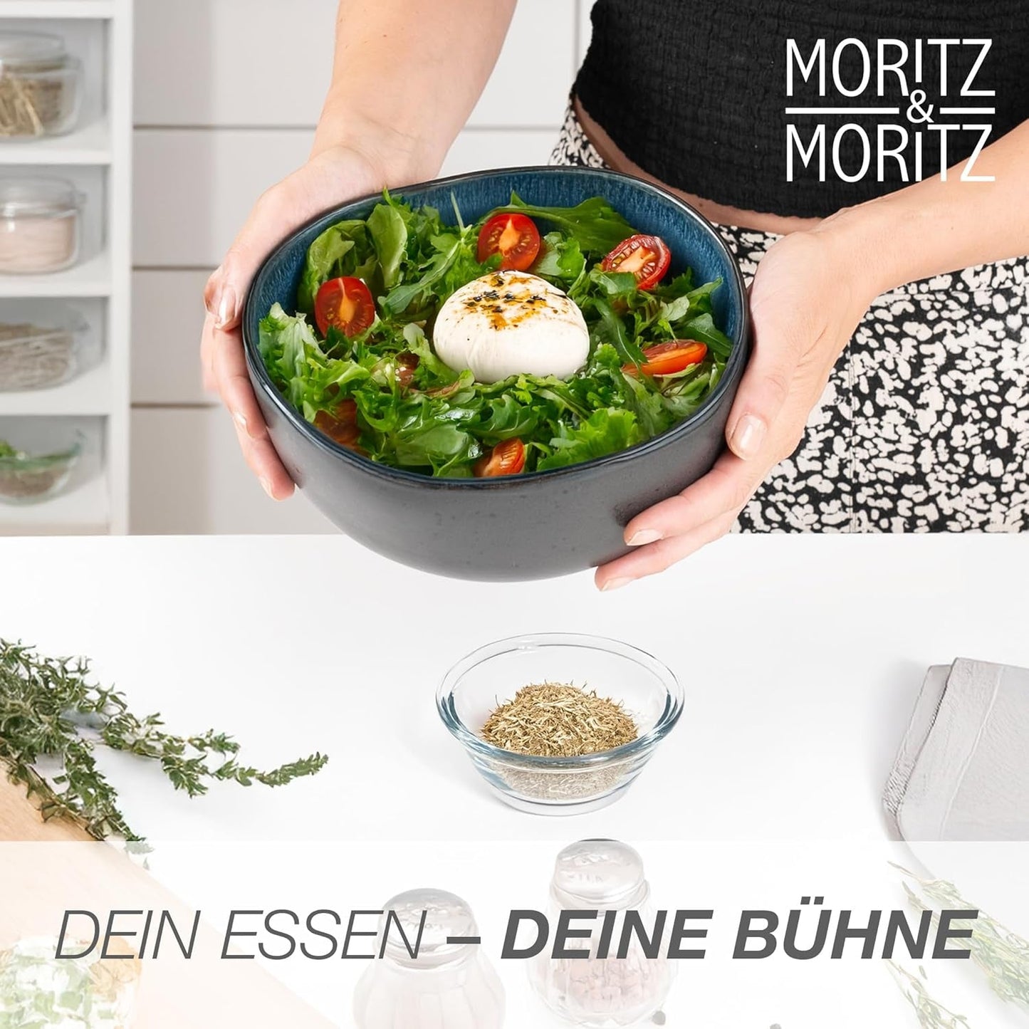 Zestaw misek do serwowania Moritz & Moritz ORGANIC, niebieski - 2 duże, wysokiej jakości miski kamionkowe, nowoczesne i ponadczasowe, można używać w kuchence mikrofalowej i myć w zmywarce - idealne do sałatek, makaronów, przekąsek i nie tylko