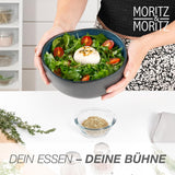 Zestaw misek do serwowania Moritz & Moritz ORGANIC, niebieski - 2 duże, wysokiej jakości miski kamionkowe, nowoczesne i ponadczasowe, można używać w kuchence mikrofalowej i myć w zmywarce - idealne do sałatek, makaronów, przekąsek i nie tylko