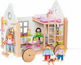 Goki 51477 - Mały domek dla lalek Hygge z drewna i tekstyliów dla mini lalek, ruchomy domek dla lalek w stylu skandynawskim, 38 cm x 27 cm x 33 cm, zestaw 40 sztuk, domki dla lalek w wieku 3+ Naty Shop