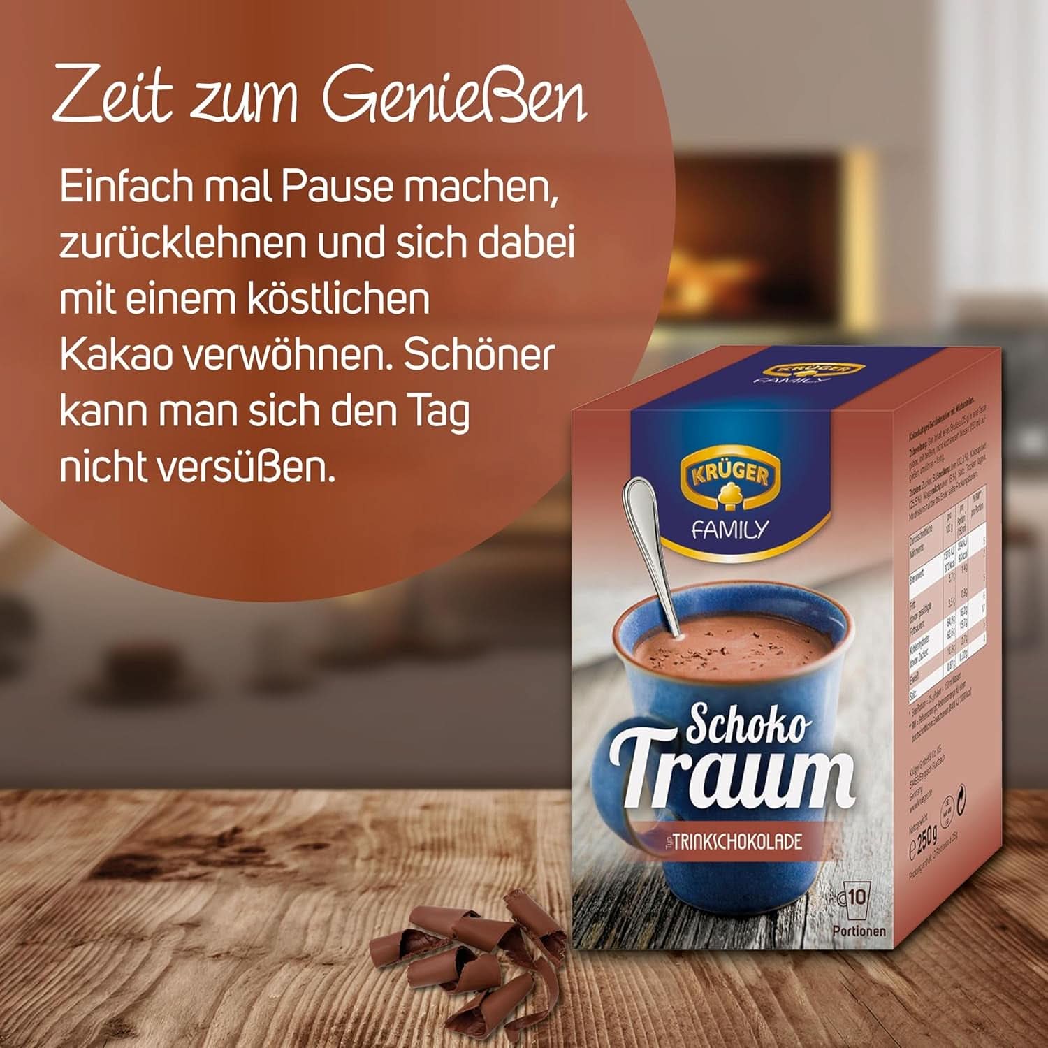KRÜGER Family, Kakao w proszku do gorącej czekolady, 8 pudełek x 10 saszetek, 8 x 250 gramów Kakao i gorąca czekolada Naty Shop