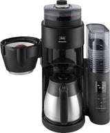 Melitta AromaFresh Therm Pro X - Ekspres do espresso z filtrem, zintegrowanym młynkiem, wyjmowanym zbiornikiem na wodę, dzbankiem termicznym ze stali nierdzewnej i funkcją timera, na maksymalnie 8 filiżanek kawy, czarno-srebrny