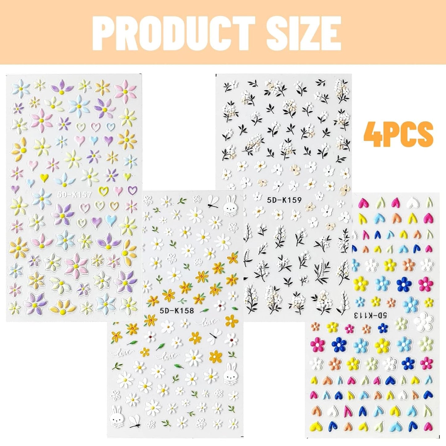 Zestaw Nagelsticker Für Einzigartiges Nageldesign, 4 Blatt Frühlingsthemen Nail Art Zubehör, Perfekt Für 3D Gel Nägel i paski żelowe UV