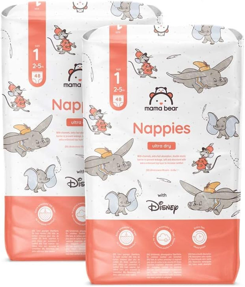 Marka Amazon: pieluszki Mama Bear Disney Ultra Dry, rozmiar 3 (4–9 kg) – pudełko miesięczne, białe, 172 szt. (2 opakowania po 86 szt.)