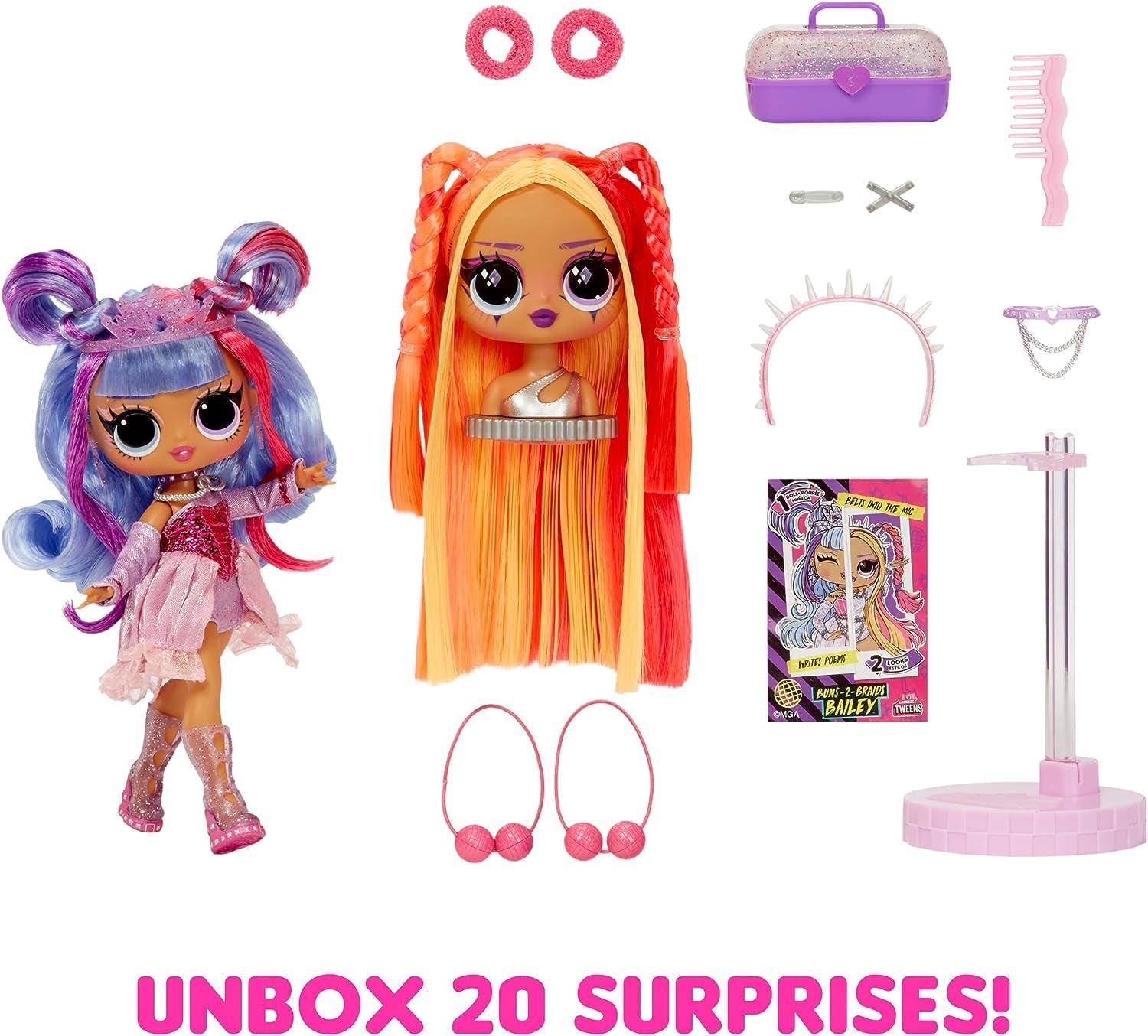LOL Surprise Tweens Surprise Swap Series - Buns-2-Braids Bailey - Modna lalka z ponad 20 niespodziankami, w tym głową do stylizacji oraz fantastycznymi akcesoriami i strojami - dla dzieci w wieku od 4 lat