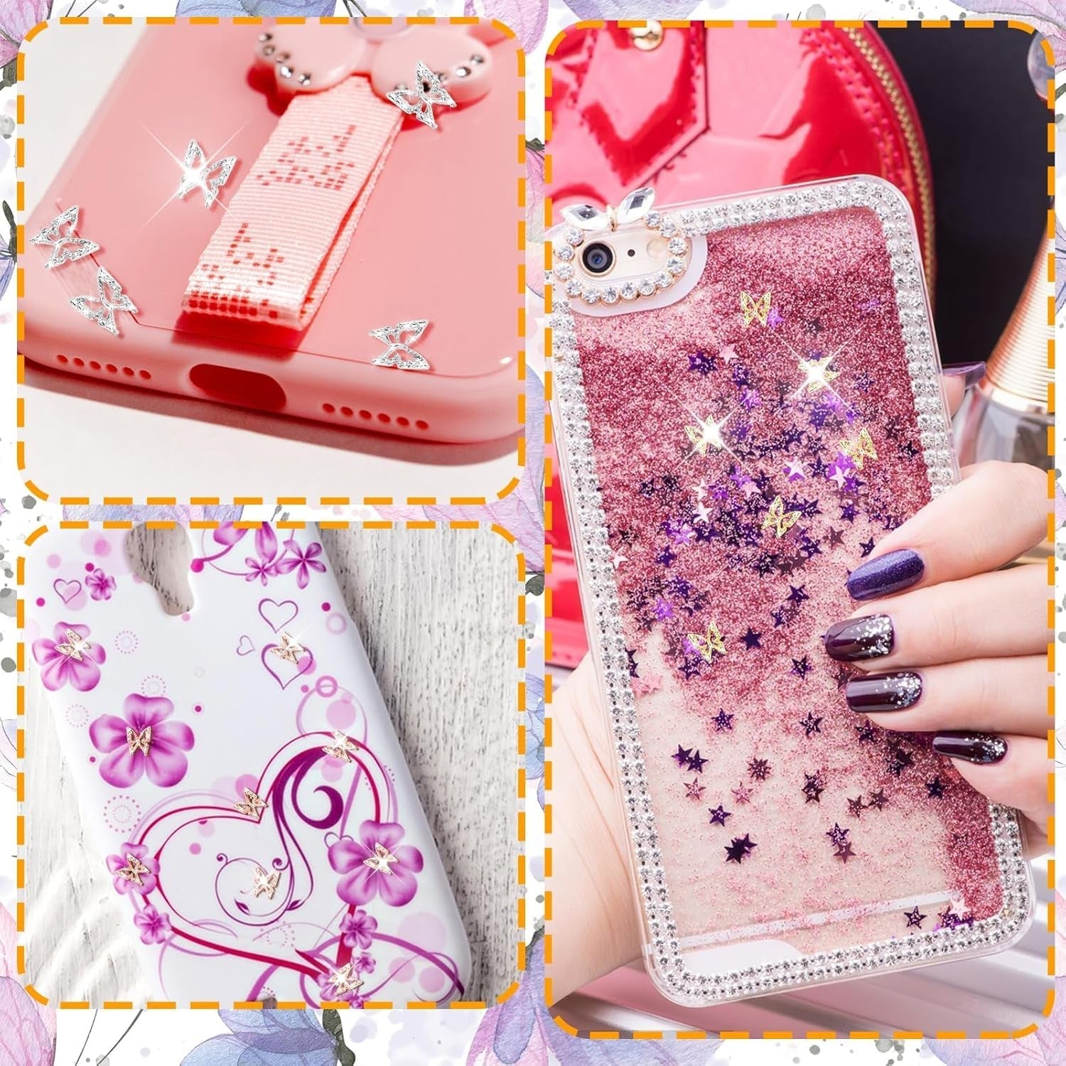 80 sztuk 3D motylkowe zawieszki do paznokci stop motyl złoty srebrny brokat ozdoby do paznokci biżuteria do paznokci akcesoria DIY Manicure dla kobiet