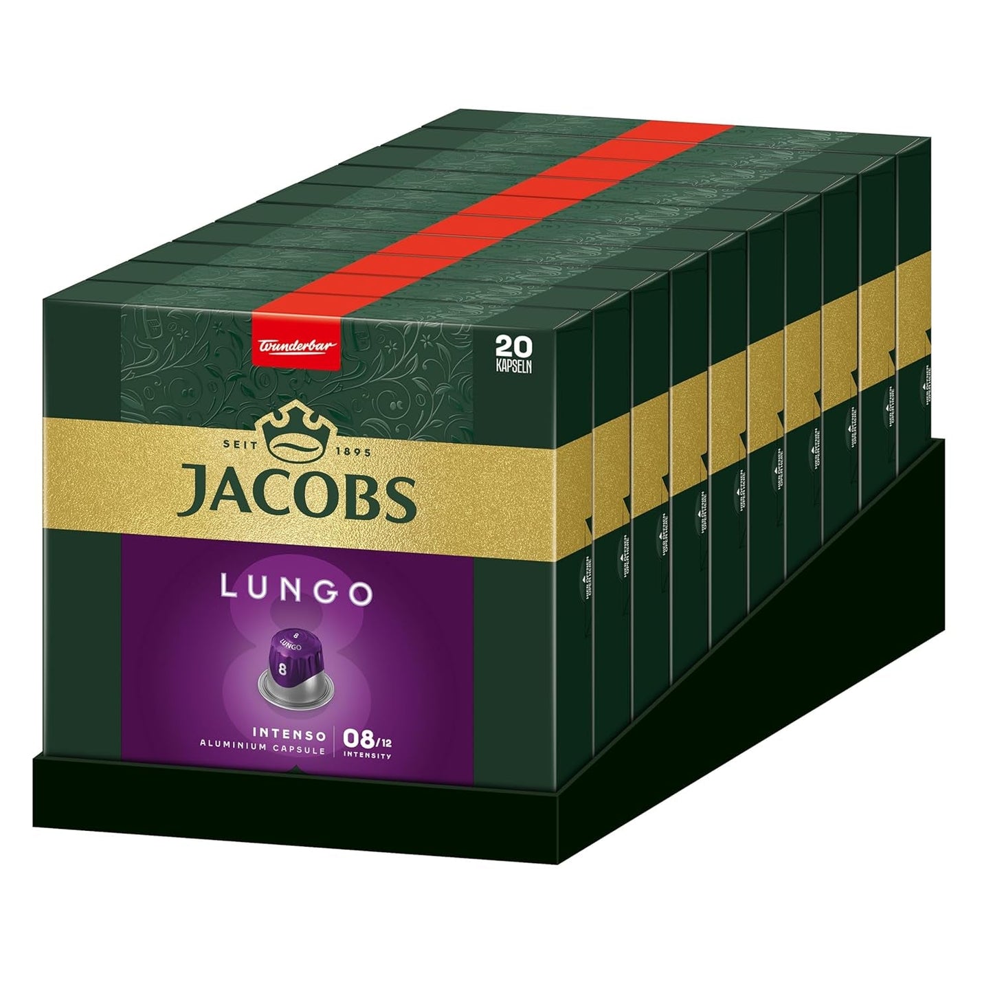 Jacobs Kaffeekapseln Lungo Intenso, Intensität 8/12, 10 x 20 Getränke, kompatybilna z Nespresso* Kaffee Kapseln, 200 Kapseln