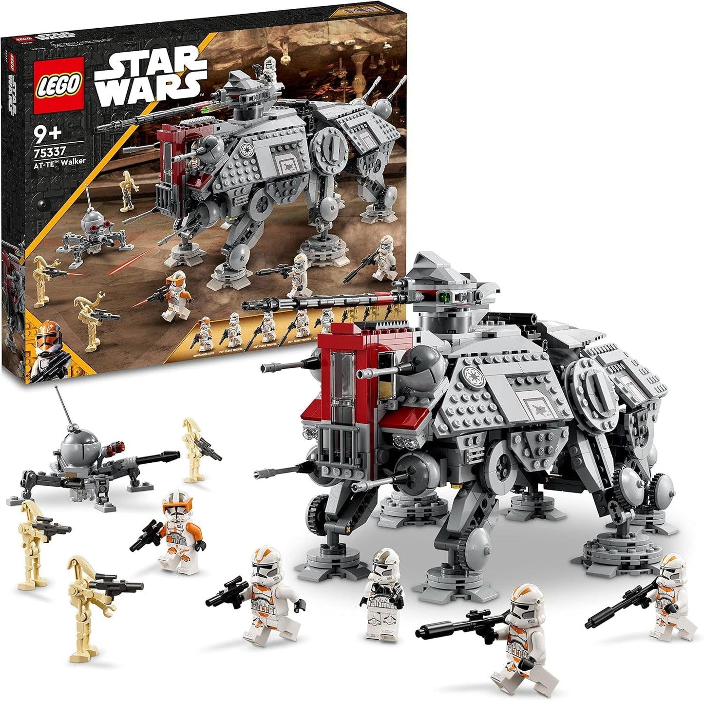 LEGO Star Wars Mobilny model zabawkowy At-Te Walker Zestaw minifigurek zawierający 3 żołnierzy-klonów, droidy bojowe i droida karłowatego 75337 Zestawy do budowania Besuche den LEGO-Store Single