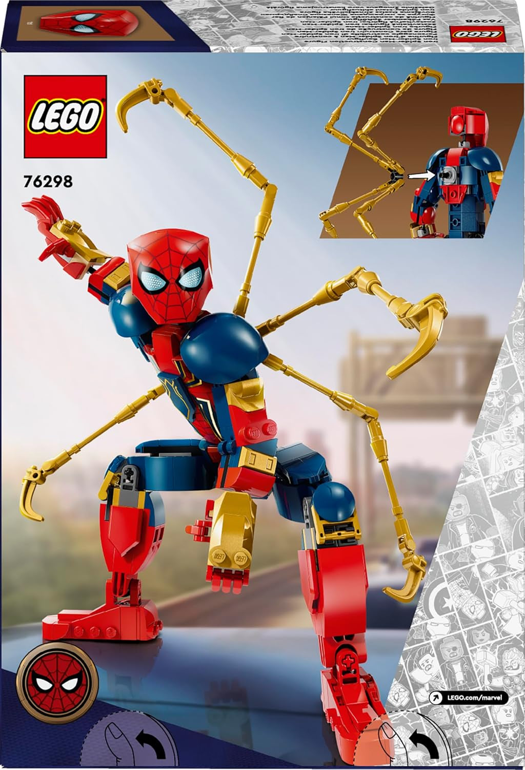 Klocki LEGO Marvel Iron Spider-Man Zabawka akcji superbohatera dla dzieci w wieku powyżej 8 lat Chłopcy i dziewczęta Zestaw zbroi Model do zbudowania Avengers Pomysł na prezent dla fanów filmów Marvela 76298 Zestawy do budowania Szukaj w sklepie LEGO