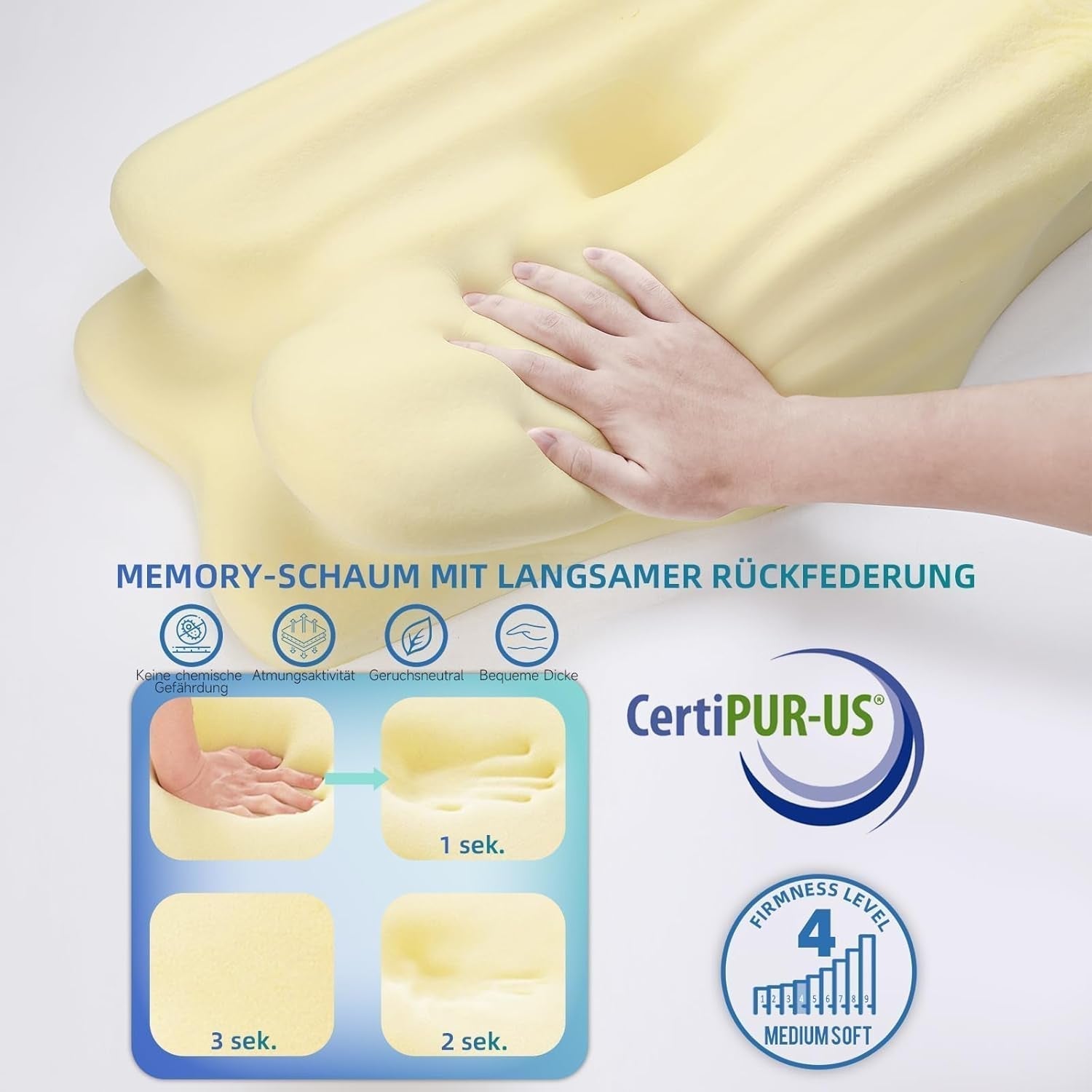 RUMMY Ergonomiczna poduszka podtrzymująca szyję z pianki Memory ze zdejmowanym, zmywalnym pokrowcem do podkładów bocznych i brzusznych (szara) Poduszki ortopedyczne na szyję Naty Shop