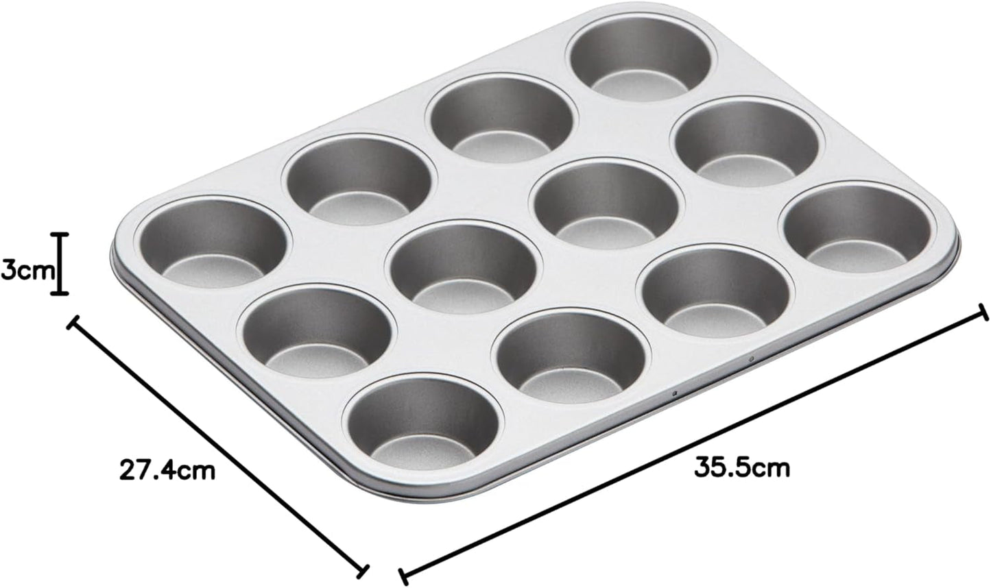 Kitchencraft Blacha do pieczenia muffinów z powłoką nieprzywierającą, mieszcząca 12 babeczek, formy i tace do pieczenia o wymiarach 35 cm x 27 cm Naty Shop