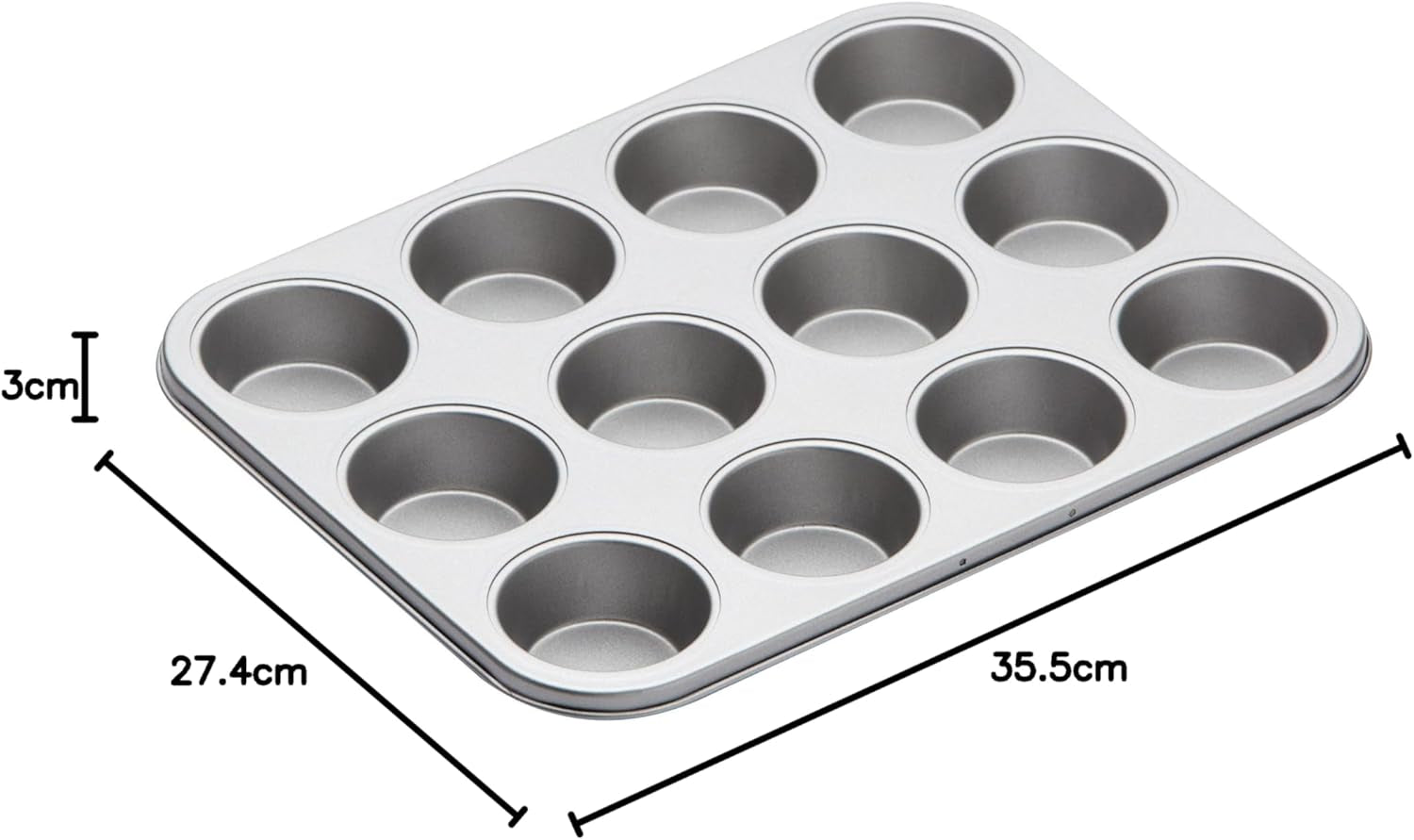 Kitchencraft Blacha do pieczenia muffinów z powłoką nieprzywierającą, mieszcząca 12 babeczek, formy i tace do pieczenia o wymiarach 35 cm x 27 cm Naty Shop