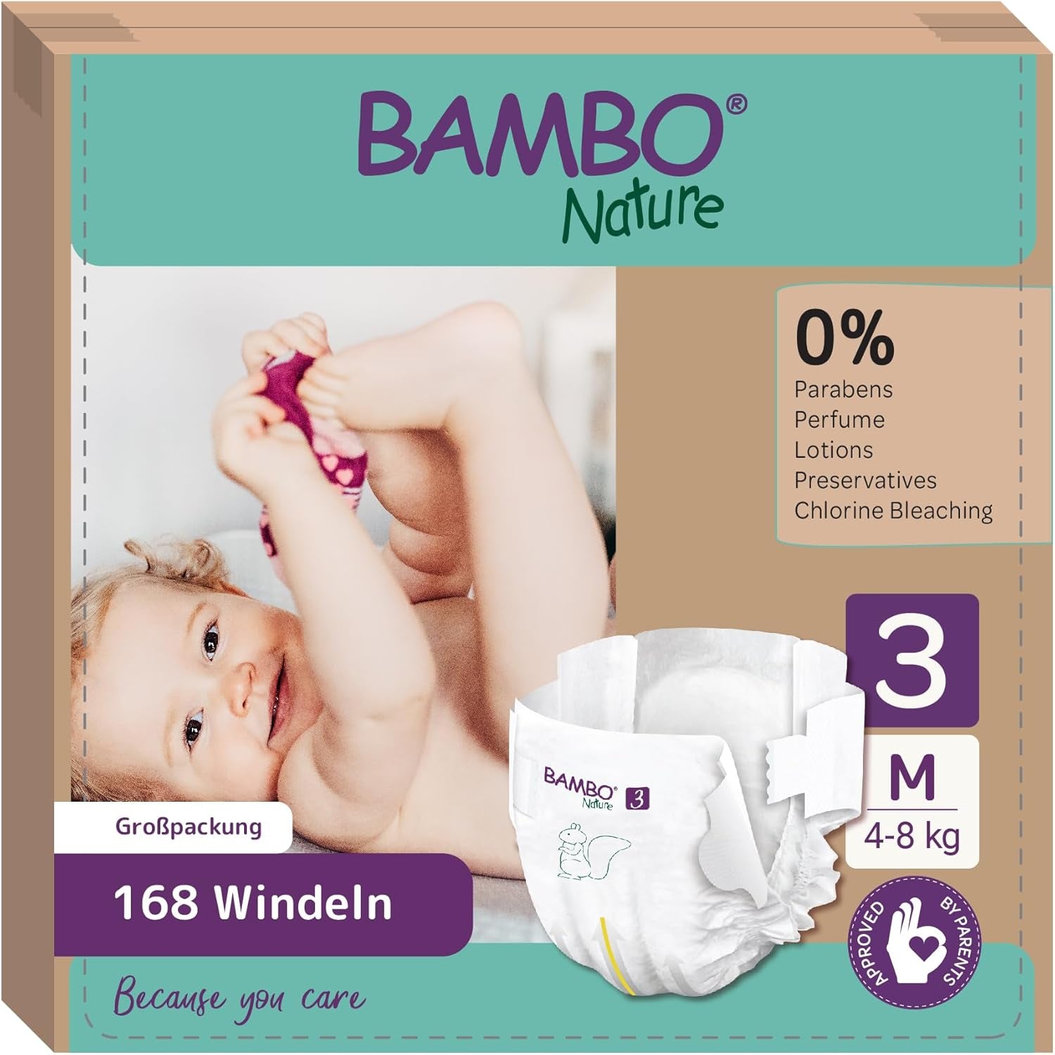Pieluszki dziecięce Bambo Nature, rozmiar 1 (2-4 kg), 132 sztuki w pudełku miesięcznym | Pieluszki Premium ze zwiększoną ochroną przed wyciekami | Najwyższy komfort i swoboda dla noworodków | Pieluszki testowane dermatologicznie