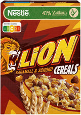 Płatki LION, Czekolada zbożowa z karmelem i mąką razową 41%, opakowanie 8 x 400 gram Cereal Naty Shop